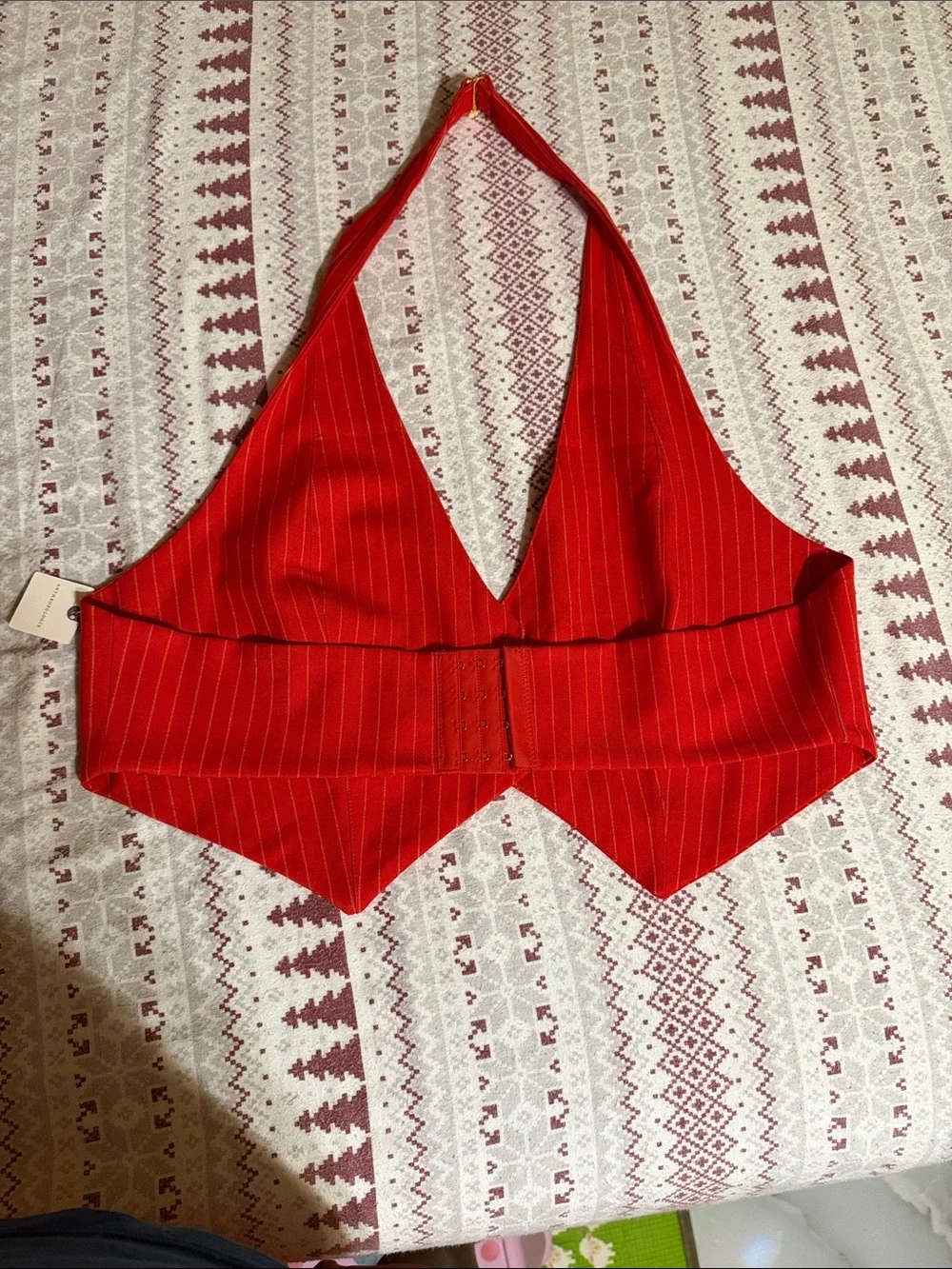 Anthropologie Red Pinstripe Halter Bandeau Top